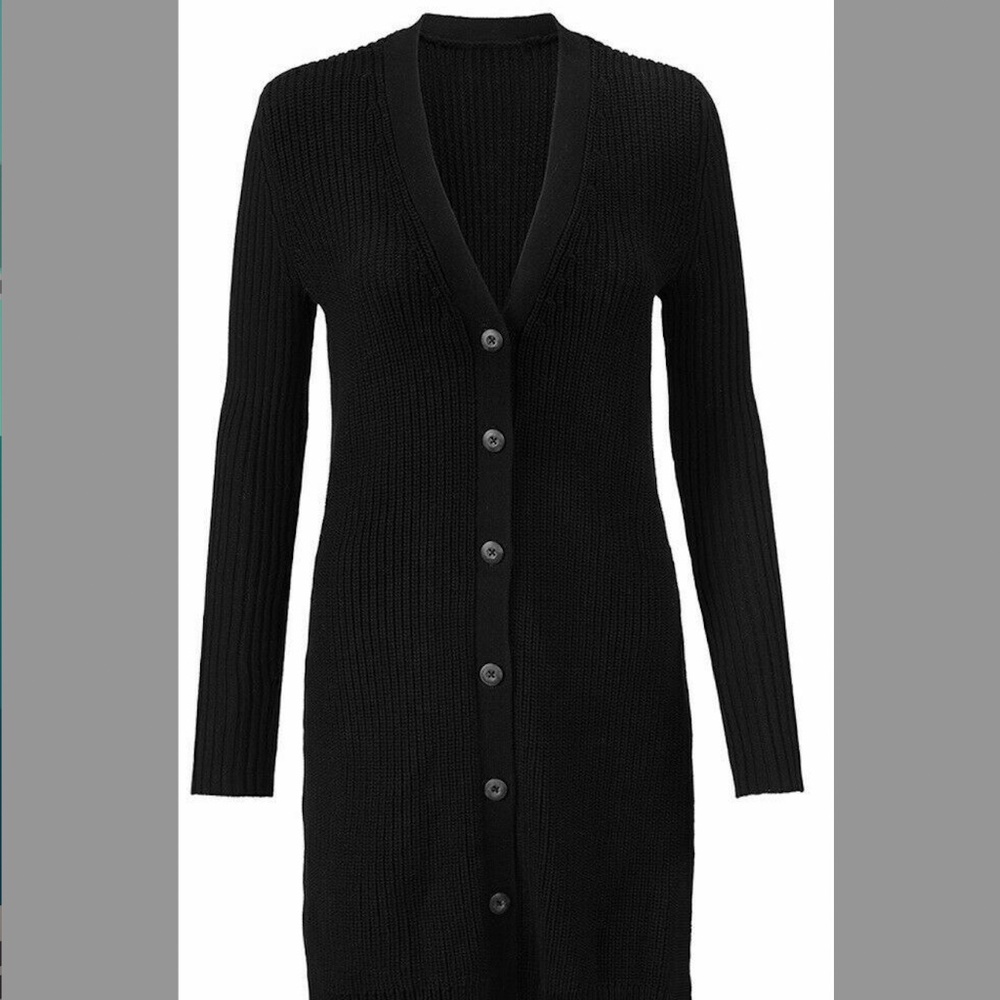Cabi Long Sweater SMALL Cardigan Madison Black Ribbed #3715